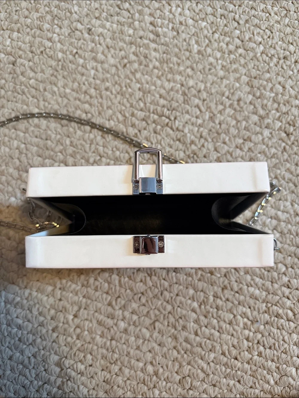 White Structured Chain Clutch - Women Bags